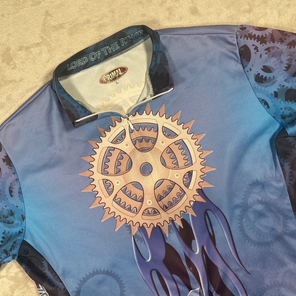 Primal Wear Cycling Jersey Lord of the Ringz Mens Large Blue Gear Flame Print